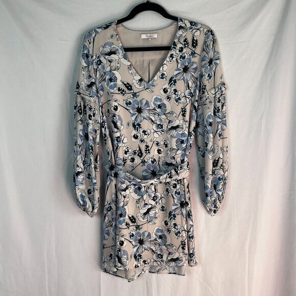 Parker Tie Waist Pink Floral Mini Dress Bishop‎ Sleeve V-Neck Size XS - Picture 2 of 12